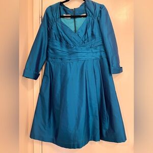 Marisa Baratelli Blue Silk Cocktail Dress with Pockets, Size 12